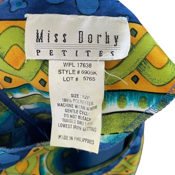 Miss Dorby Vintage 90s Bright Funky Hippie Geometric Floral Striped Button Dress - Picture 6 of 6